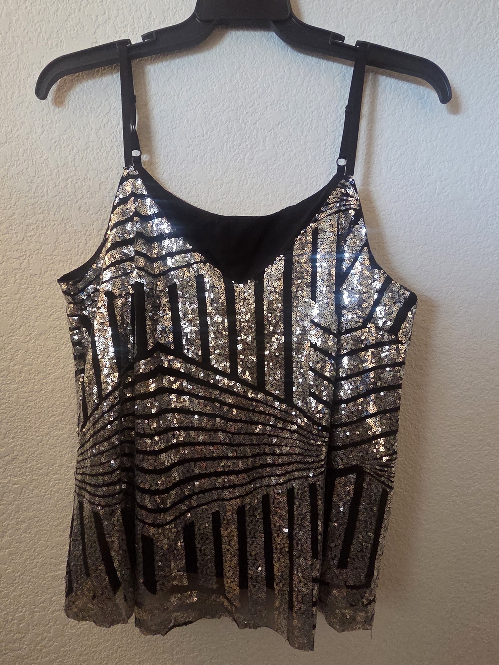 SHEIN Black and Silver Sequin Striped Camisole